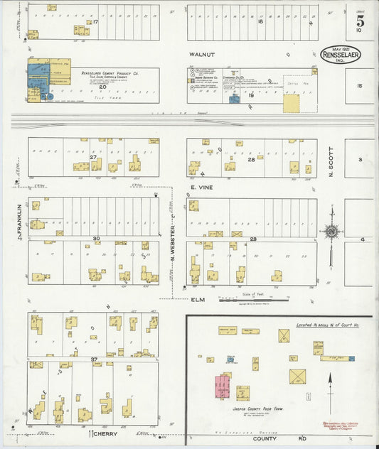 Sanborn Fire Insurance Map from Rensselaer, Jasper County, Indiana (1921), Sheet #0005 - Historic Sanborn Fire Insurance Map Print, vintage old map wall art, antique decor, genealogy gift, Indiana Indiana map