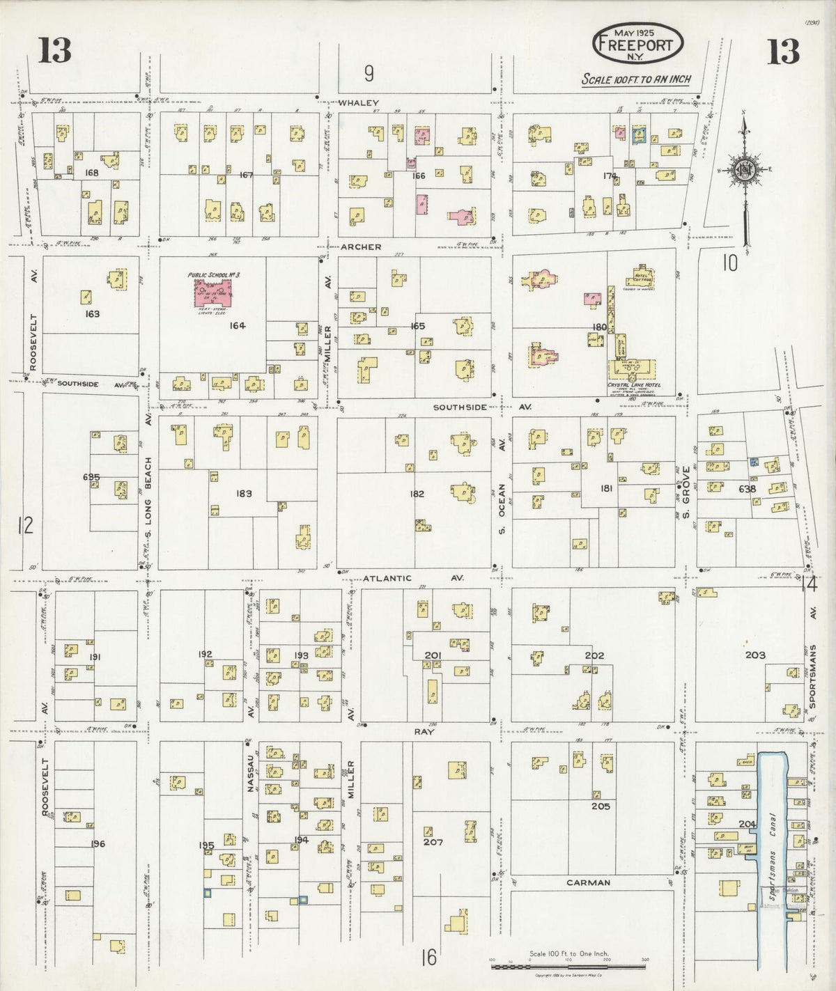 Sanborn Fire Insurance Map from Freeport, Nassau County, New York (1925), Sheet #0013 - Complete Map Set gallery image, historic Sanborn map, vintage wall art, New York New York