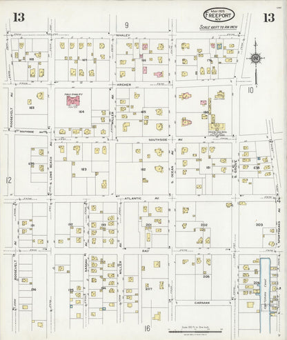 Sanborn Fire Insurance Map from Freeport, Nassau County, New York (1925), Sheet #0013 - Complete Map Set gallery image, historic Sanborn map, vintage wall art, New York New York