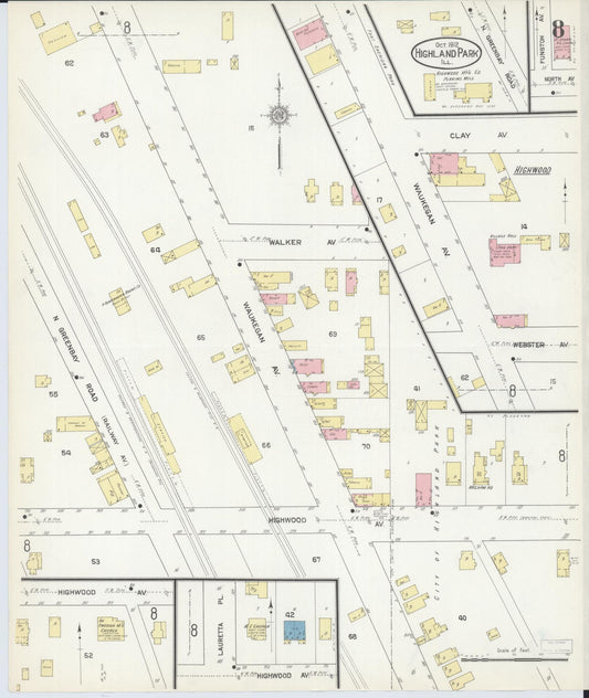 Sanborn Fire Insurance Map from Highland Park, Lake County, Illinois (1912), Sheet #0008 - Historic Sanborn Fire Insurance Map Print, vintage old map wall art, antique decor, genealogy gift, Illinois Illinois map
