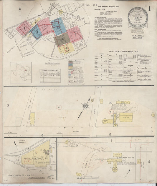 Sanborn Fire Insurance Map from Italy, Ellis County, Texas (1944), Sheet #0001 - Complete Map Set gallery image, historic Sanborn map, vintage wall art, Texas Texas
