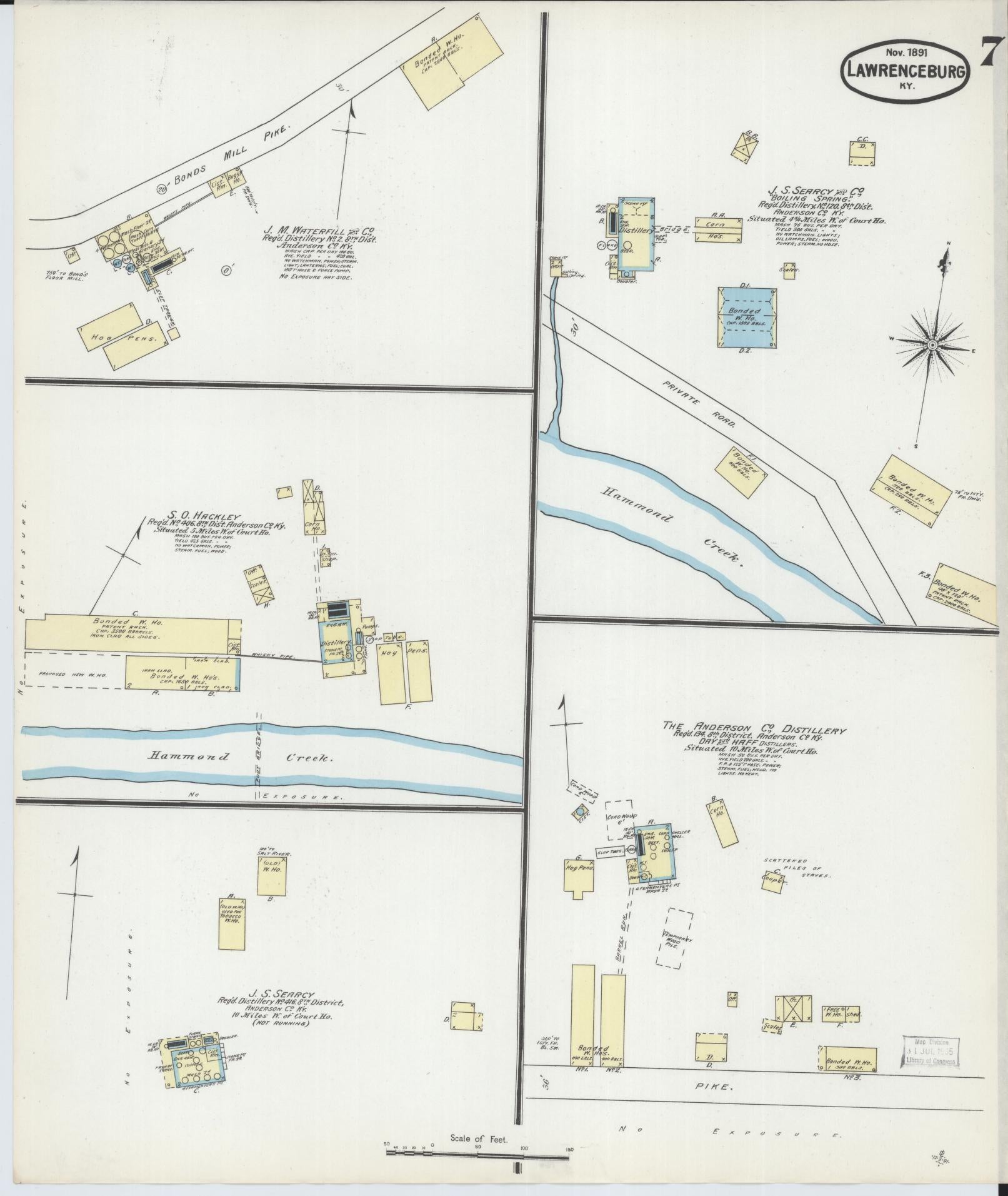 Sanborn Fire Insurance Map from Lawrenceburg, Anderson County, Kentucky (1891), Sheet #0007 - Complete Map Set gallery image, historic Sanborn map, vintage wall art, Kentucky Kentucky