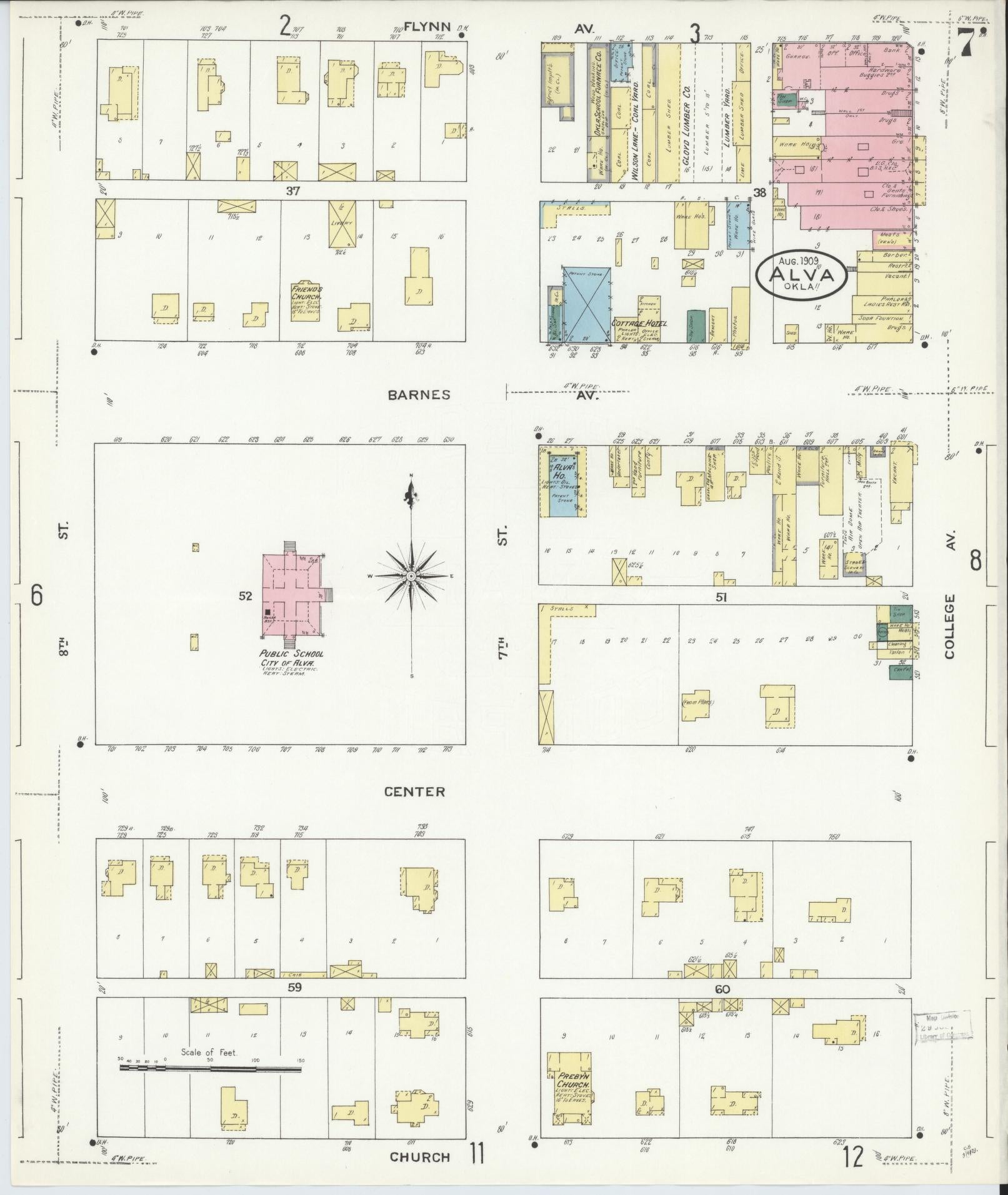 Sanborn Fire Insurance Map from Alva, Woods County, Oklahoma (1909), Sheet #0007 - Complete Map Set gallery image, historic Sanborn map, vintage wall art, Oklahoma Oklahoma