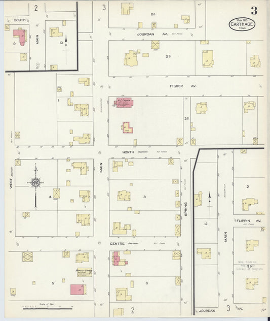 Sanborn Fire Insurance Map from Carthage, Smith County, Tennessee (1913), Sheet #0003 - Historic Sanborn Fire Insurance Map Print, vintage old map wall art, antique decor, genealogy gift, Tennessee Tennessee map
