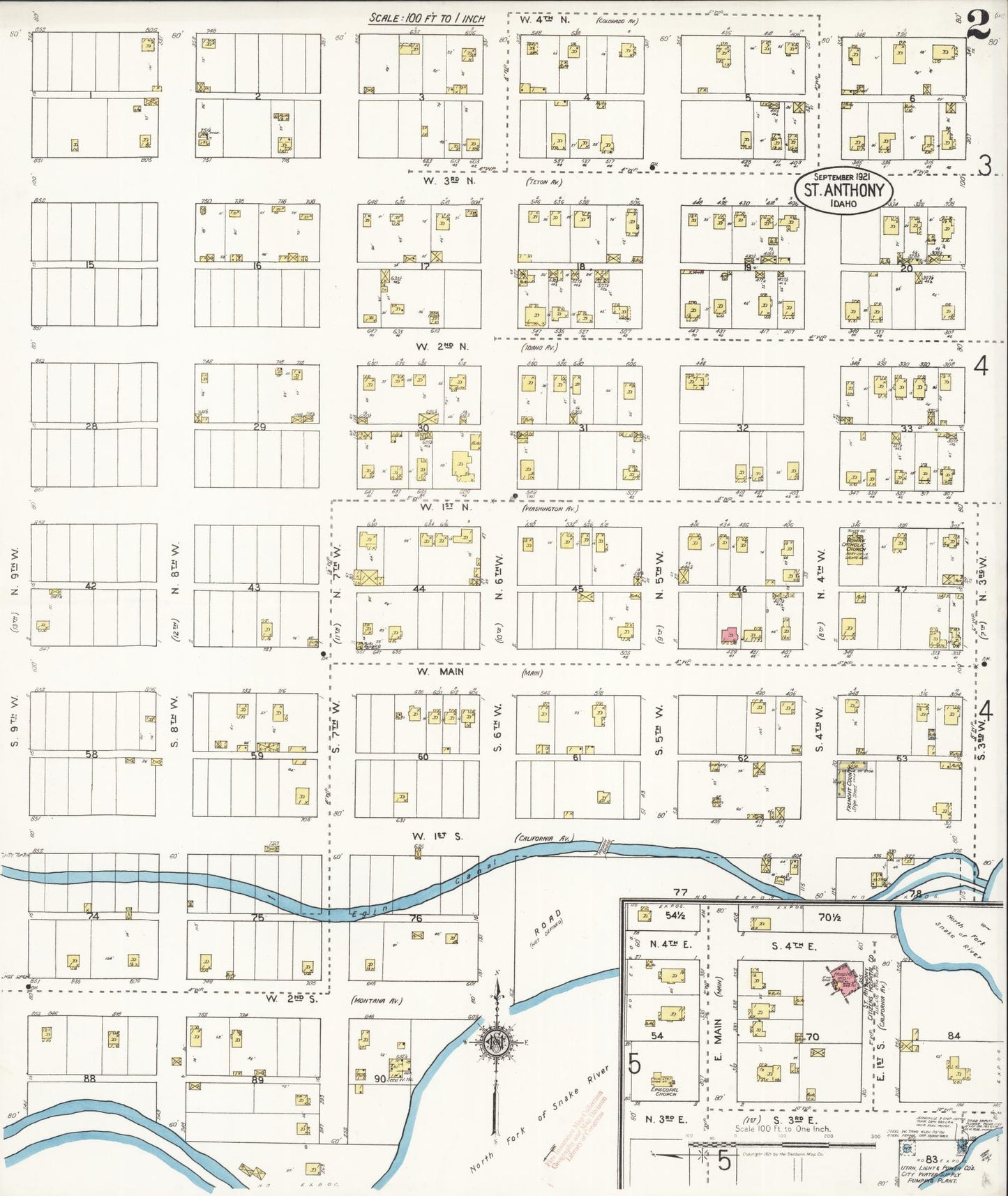 Sanborn Fire Insurance Map from Saint Anthony, Fremont County, Idaho (1921), Sheet #0002 - Complete Map Set gallery image, historic Sanborn map, vintage wall art, Idaho Idaho