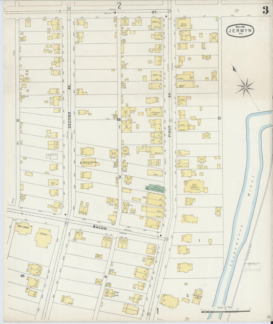 Sanborn Fire Insurance Map from Jermyn, Lackawanna County, Pennsylvania (1896), Sheet #0003 - Historic Sanborn Fire Insurance Map Print, vintage old map wall art, antique decor, genealogy gift, Pennsylvania Pennsylvania map