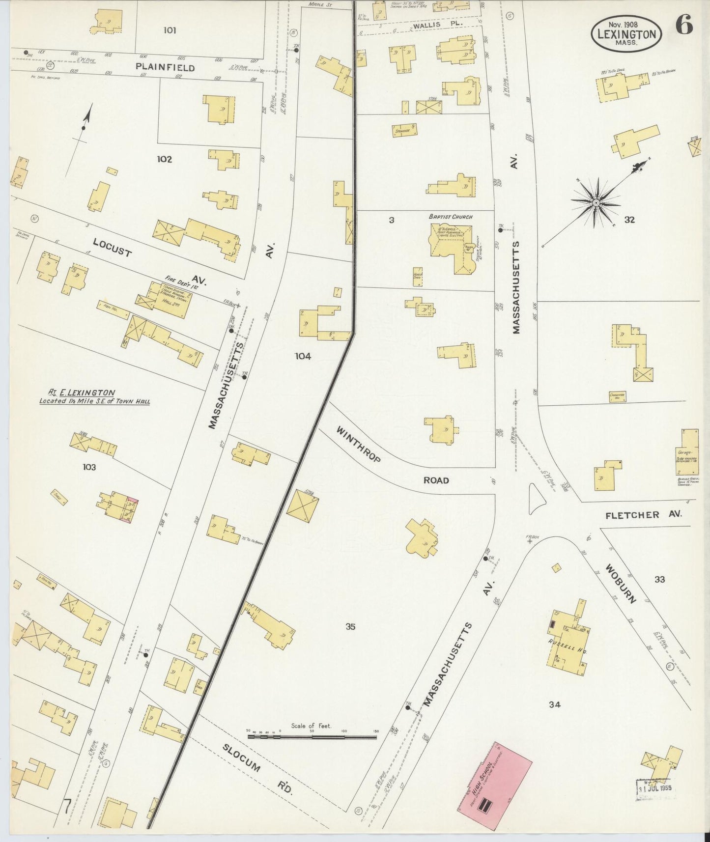 Sanborn Fire Insurance Map from Lexington, Middlesex County, Massachusetts (1908), Sheet #0006 - Historic Sanborn Fire Insurance Map Print, vintage old map wall art, antique decor, genealogy gift, Massachusetts Massachusetts map