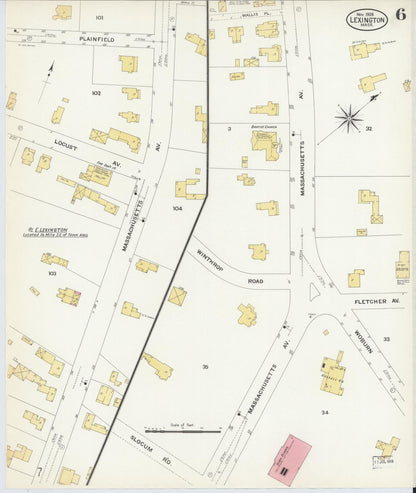 Sanborn Fire Insurance Map from Lexington, Middlesex County, Massachusetts (1908), Sheet #0006 - Historic Sanborn Fire Insurance Map Print, vintage old map wall art, antique decor, genealogy gift, Massachusetts Massachusetts map