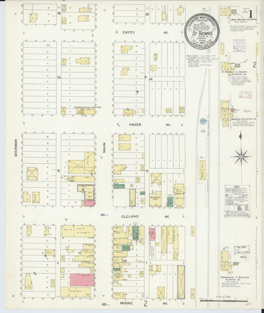 Sanborn Fire Insurance Map from Saint Thomas, Pembina County, North Dakota (1907), Sheet #0001 - Historic Sanborn Fire Insurance Map Print, vintage old map wall art, antique decor, genealogy gift, North Dakota North Dakota map