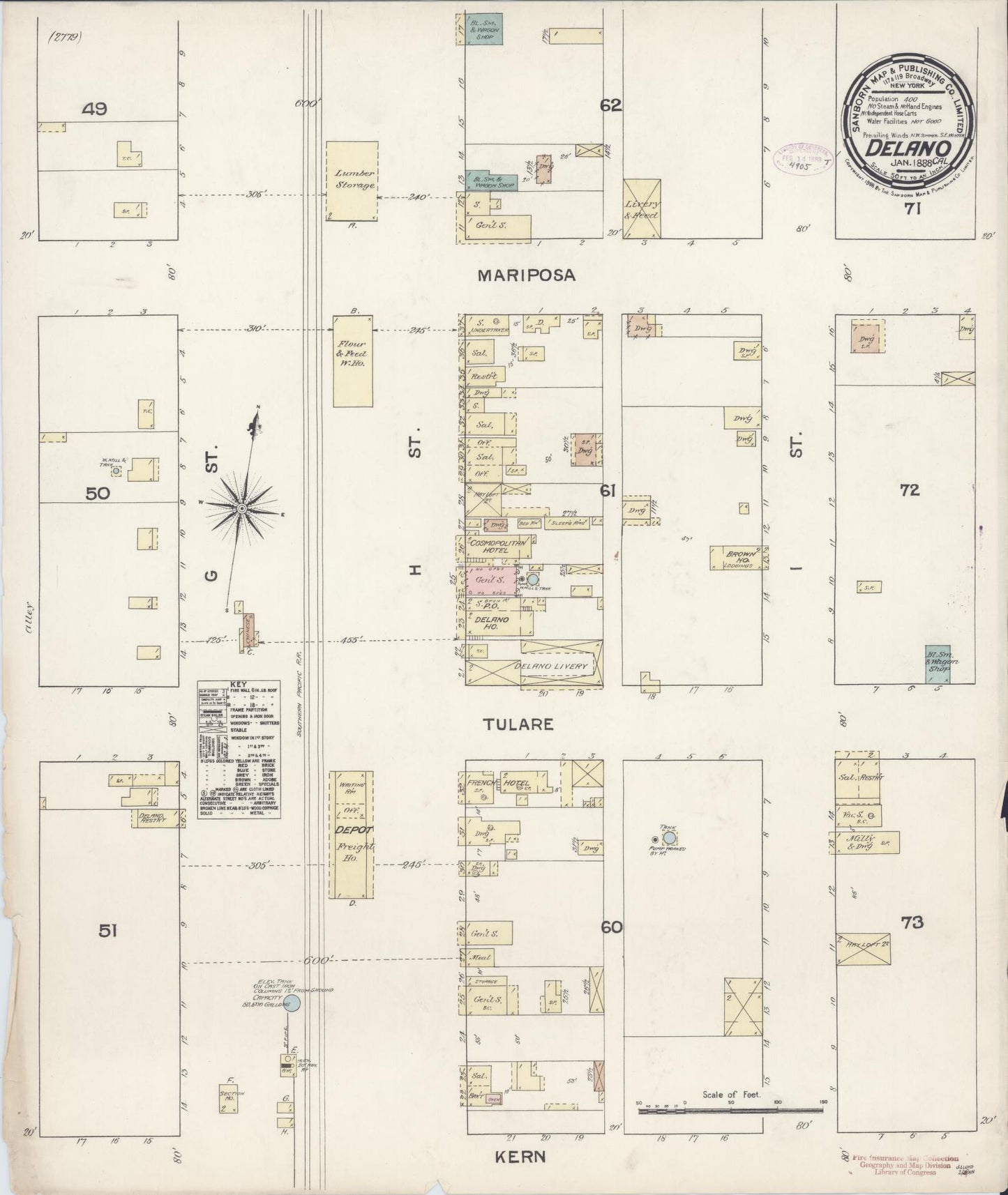 Sanborn Fire Insurance Map from Delano, Kern County, California. (1888) – Historic Sanborn Fire Insurance Map Print