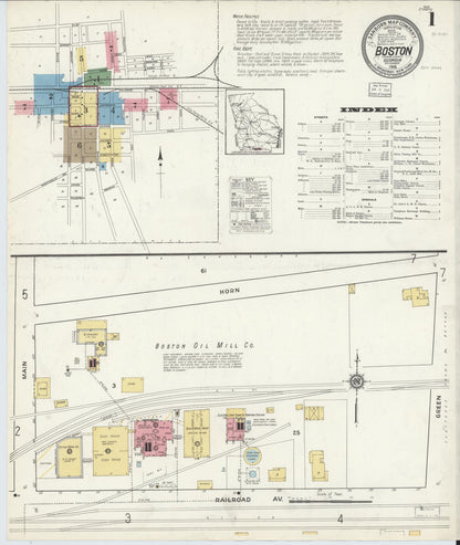 Sanborn Fire Insurance Map from Boston, Thomas County, Georgia (1916), Sheet #0001 - Complete Map Set gallery image, historic Sanborn map, vintage wall art, Georgia Georgia