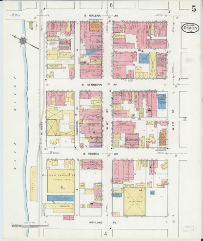 Sanborn Fire Insurance Map from Dixon, Lee County, Illinois (1918), Sheet #0005 - Complete Map Set gallery image, historic Sanborn map, vintage wall art, Illinois Illinois