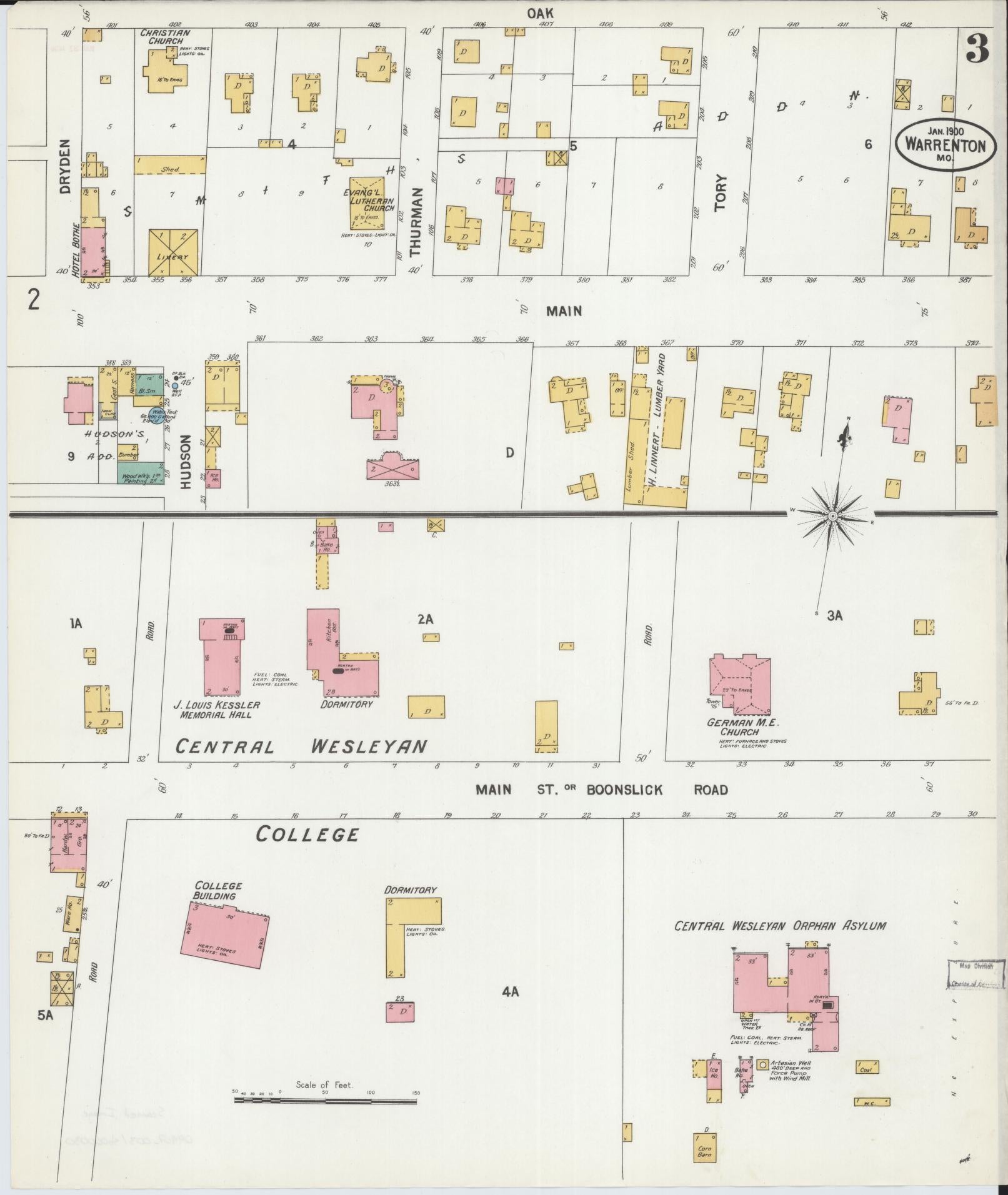 Sanborn Fire Insurance Map from Warrenton, Warren County, Missouri (1900), Sheet #0003 - Historic Sanborn Fire Insurance Map Print, vintage old map wall art, antique decor, genealogy gift, Missouri Missouri map