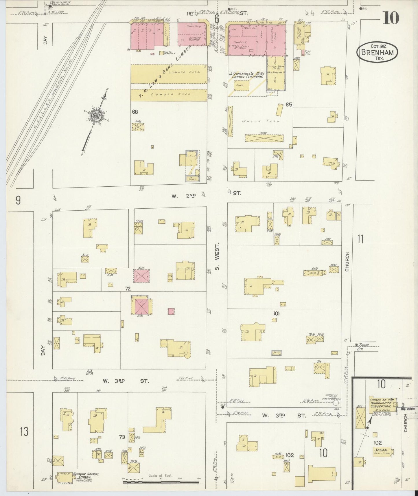 Sanborn Fire Insurance Map from Brenham, Washington County, Texas (1912), Sheet #0010 - Historic Sanborn Fire Insurance Map Print, vintage old map wall art, antique decor, genealogy gift, Texas Texas map