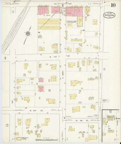 Sanborn Fire Insurance Map from Brenham, Washington County, Texas (1912), Sheet #0010 - Historic Sanborn Fire Insurance Map Print, vintage old map wall art, antique decor, genealogy gift, Texas Texas map