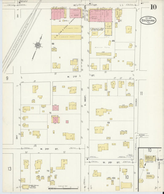 Sanborn Fire Insurance Map from Brenham, Washington County, Texas (1912), Sheet #0010 - Historic Sanborn Fire Insurance Map Print, vintage old map wall art, antique decor, genealogy gift, Texas Texas map