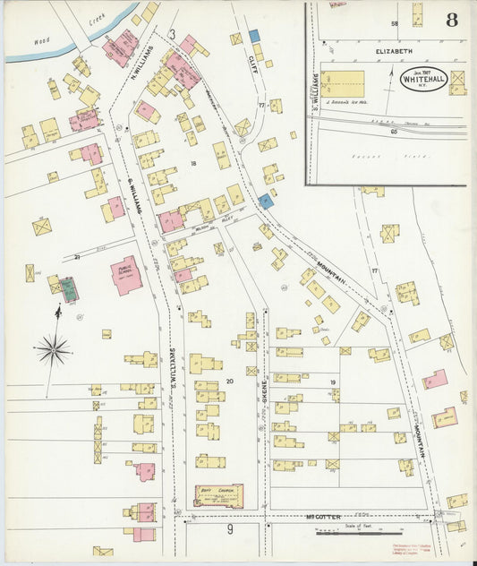 Sanborn Fire Insurance Map from Whitehall, Washington County, New York (1907), Sheet #0008 - Historic Sanborn Fire Insurance Map Print, vintage old map wall art, antique decor, genealogy gift, New York New York map