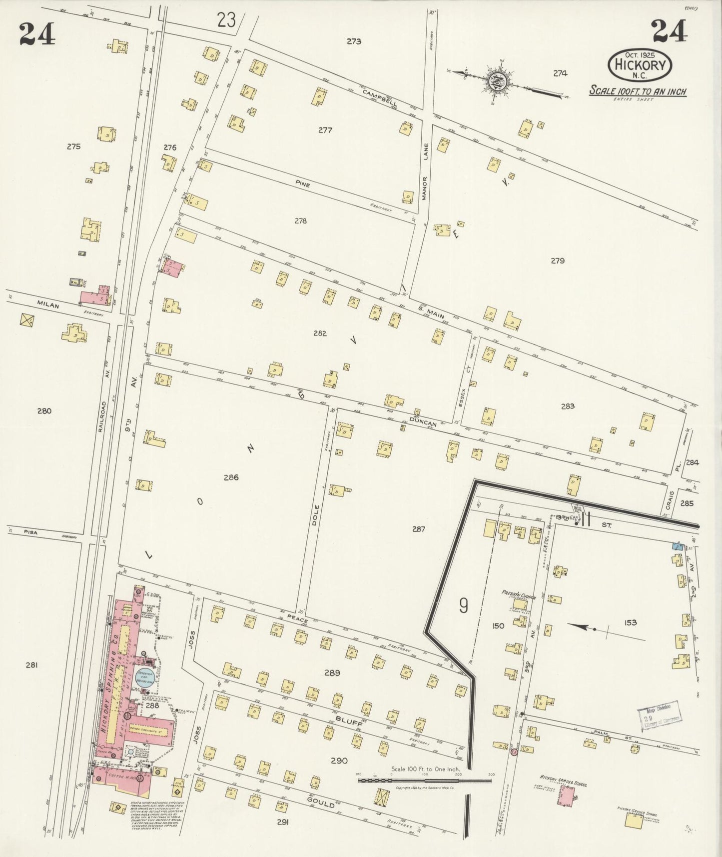 Sanborn Fire Insurance Map from Hickory, Catawba County, North Carolina (1925), Sheet #0024 - Complete Map Set gallery image, historic Sanborn map, vintage wall art, North Carolina North Carolina