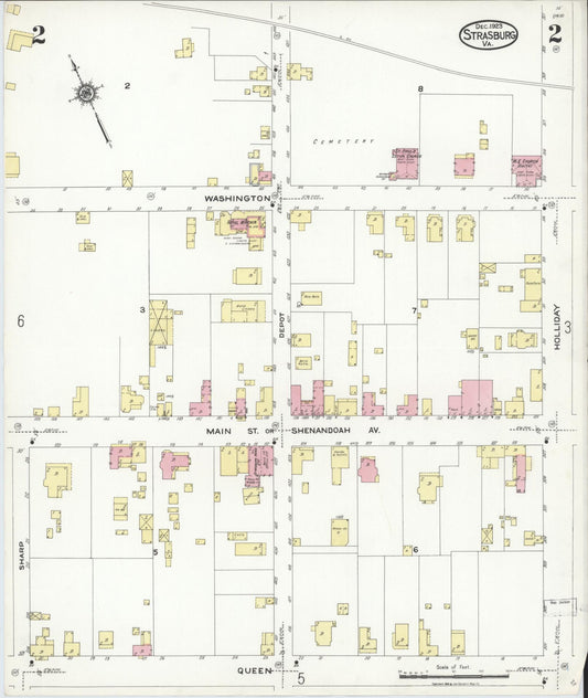 Sanborn Fire Insurance Map from Strasburg, Shenandoah County, Virginia (1923), Sheet #0002 - Historic Sanborn Fire Insurance Map Print, vintage old map wall art, antique decor, genealogy gift, Virginia Virginia map