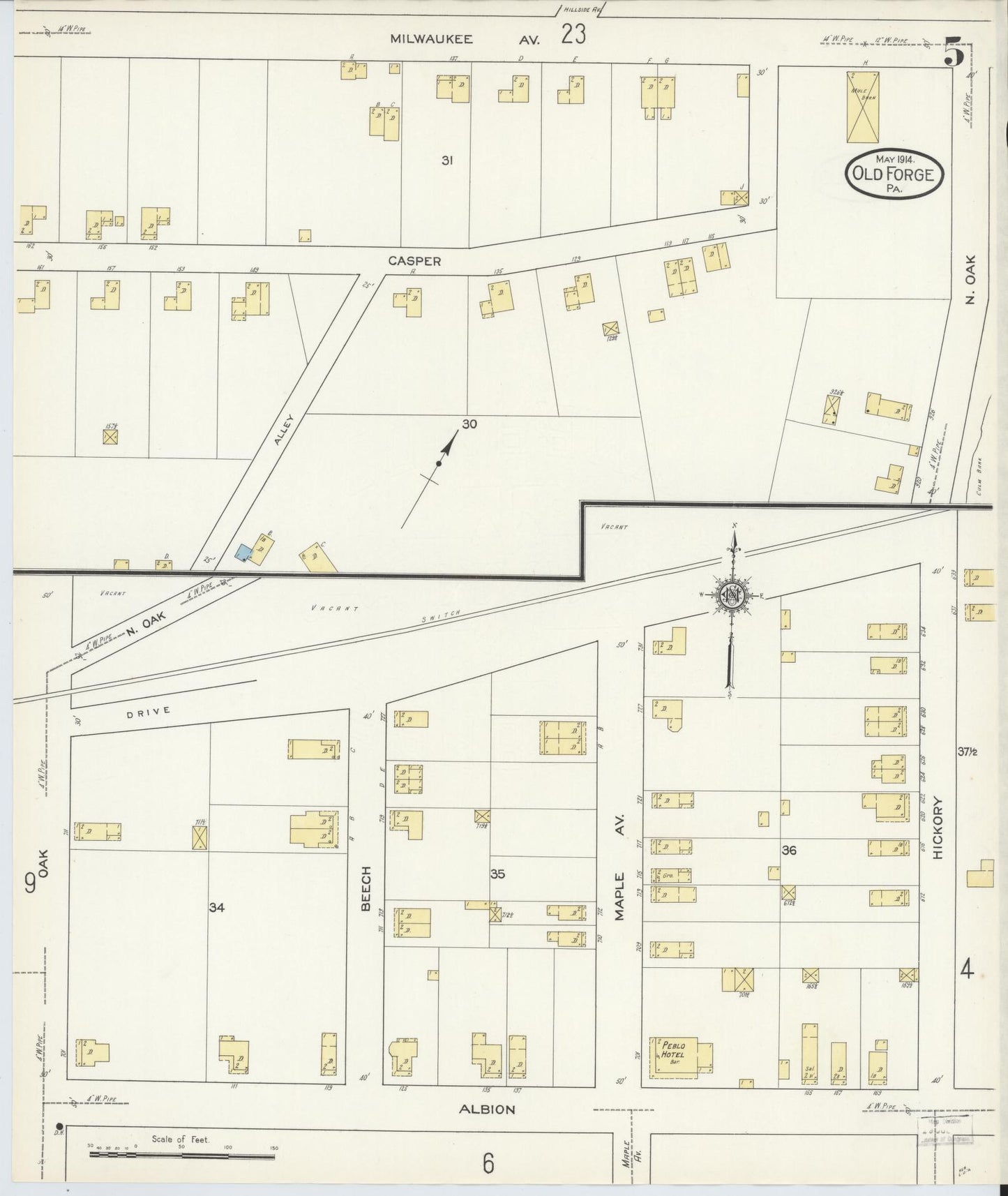 Sanborn Fire Insurance Map from Old Forge, Lackawanna County, Pennsylvania (1914), Sheet #0005 - Complete Map Set gallery image, historic Sanborn map, vintage wall art, Pennsylvania Pennsylvania