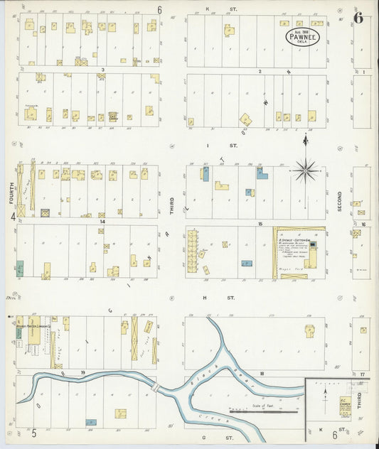 Sanborn Fire Insurance Map from Pawnee, Pawnee County, Oklahoma (1908), Sheet #0006 - Historic Sanborn Fire Insurance Map Print, vintage old map wall art, antique decor, genealogy gift, Oklahoma Oklahoma map