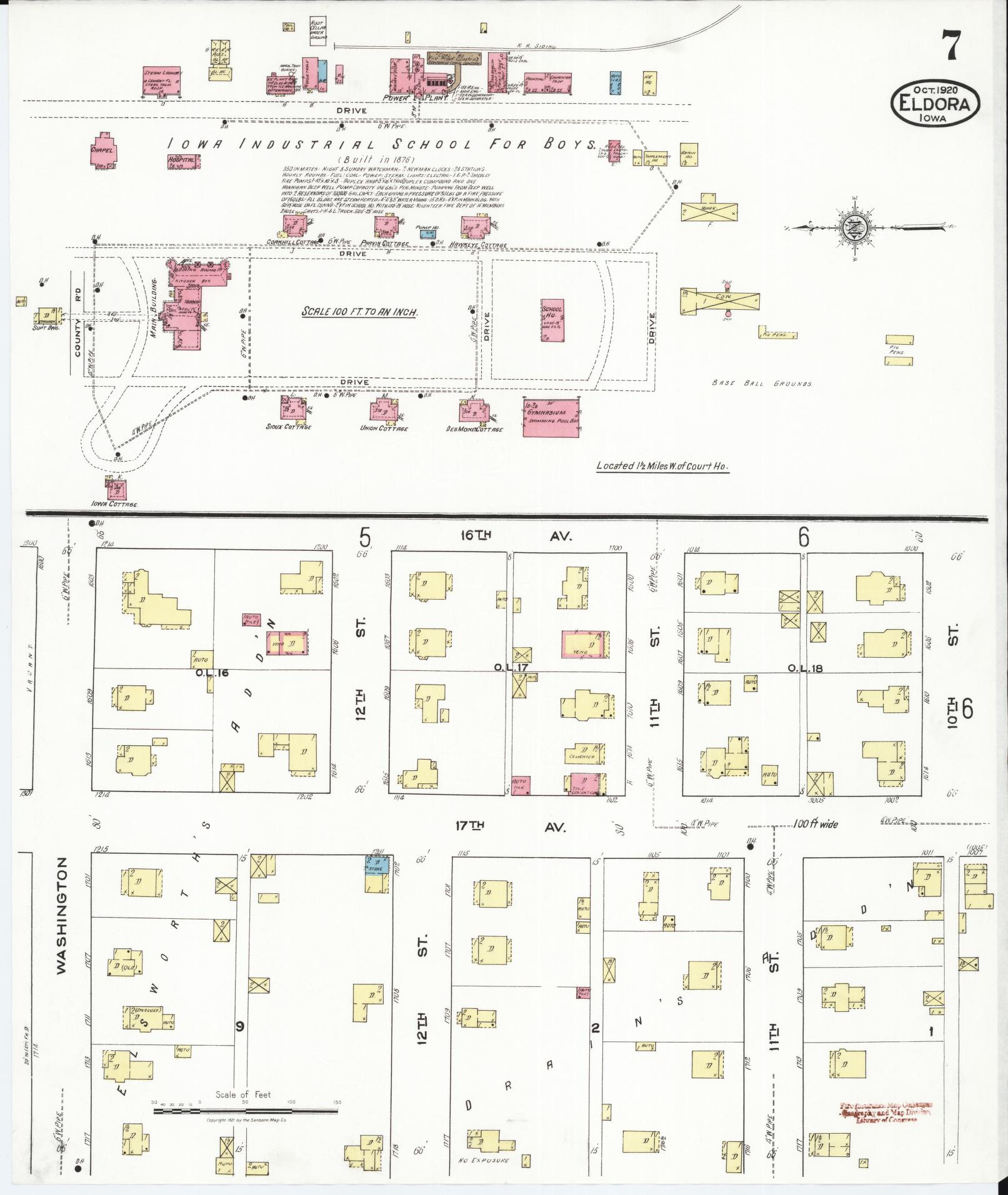 Sanborn Fire Insurance Map from Eldora, Hardin County, Iowa (1920), Sheet #0007 - Historic Sanborn Fire Insurance Map Print, vintage old map wall art