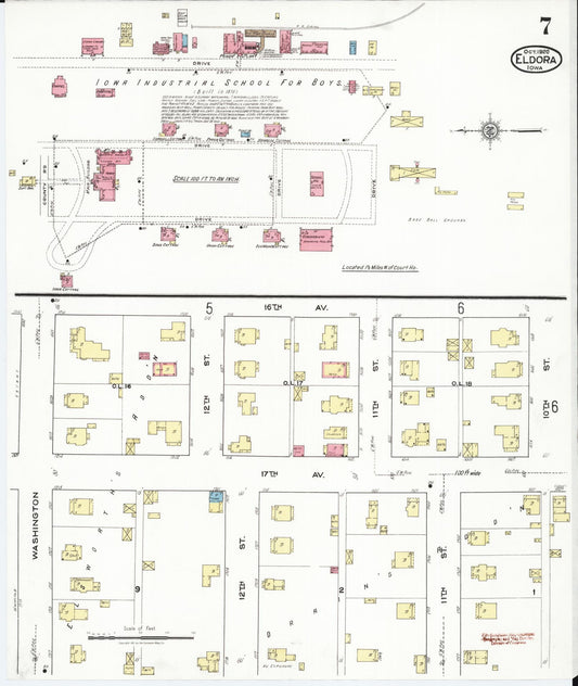 Sanborn Fire Insurance Map from Eldora, Hardin County, Iowa (1920), Sheet #0007 - Historic Sanborn Fire Insurance Map Print, vintage old map wall art