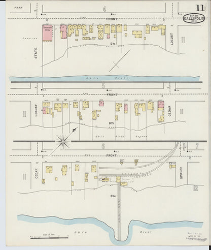 Sanborn Fire Insurance Map from Gallipolis, Gallia County, Ohio (1895), Sheet #0011 - Historic Sanborn Fire Insurance Map Print, vintage old map wall art, antique decor, genealogy gift, Ohio Ohio map