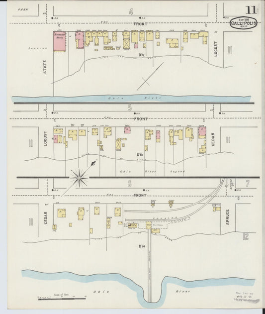 Sanborn Fire Insurance Map from Gallipolis, Gallia County, Ohio (1895), Sheet #0011 - Historic Sanborn Fire Insurance Map Print, vintage old map wall art, antique decor, genealogy gift, Ohio Ohio map