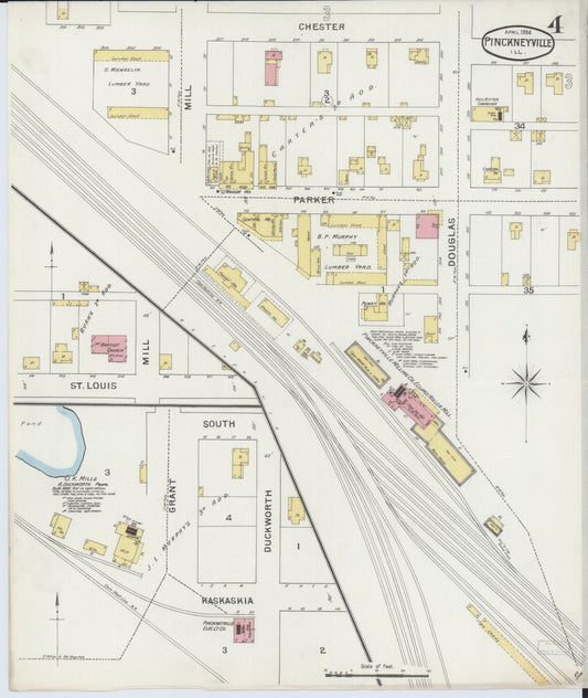 Sanborn Fire Insurance Map from Pinckneyville, Perry County, Illinois (1894), Sheet #0004 - Historic Sanborn Fire Insurance Map Print, vintage old map wall art, antique decor, genealogy gift, Illinois Illinois map
