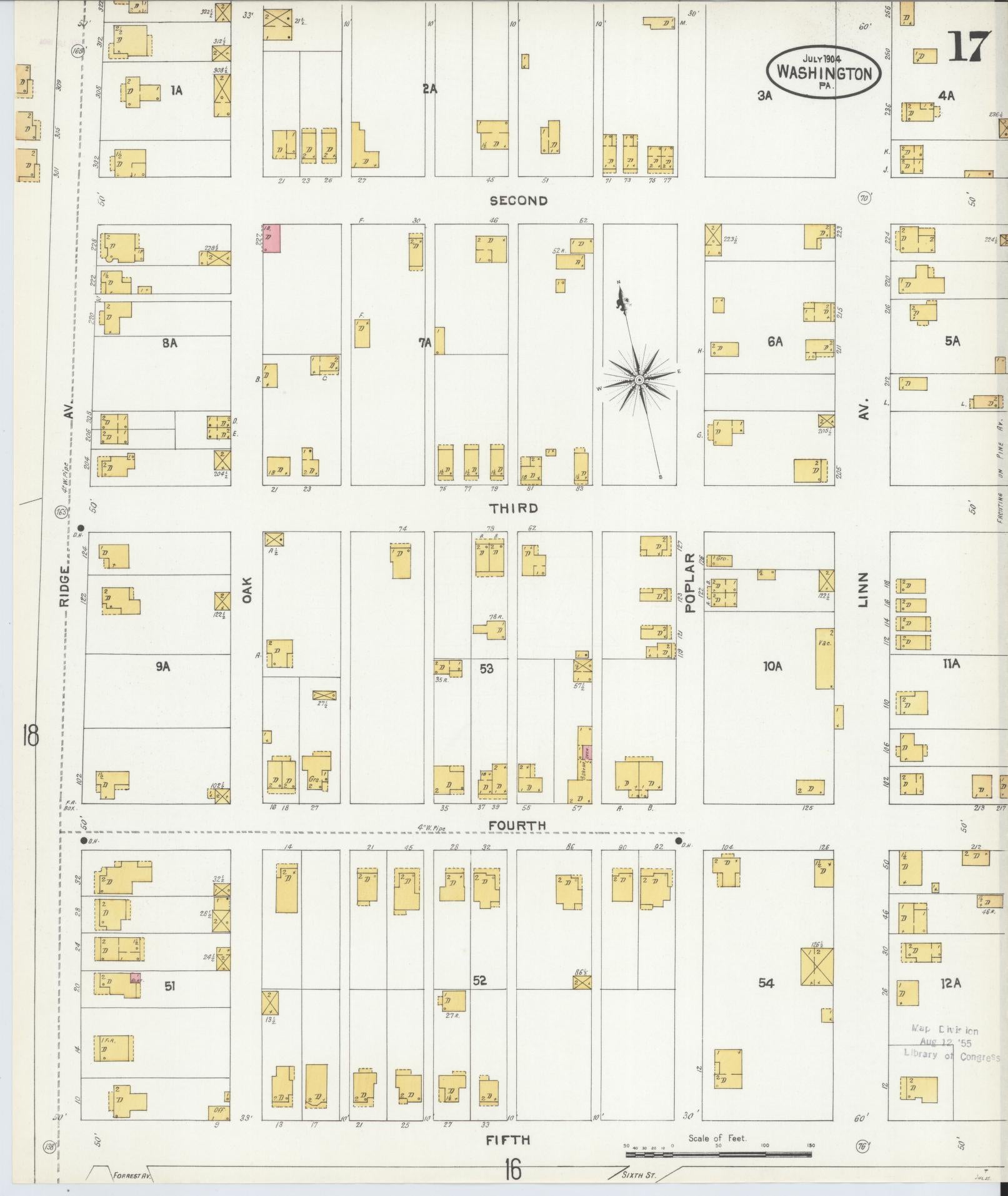 Sanborn Fire Insurance Map from Washington, Washington County, Pennsylvania (1904), Sheet #0017 - Historic Sanborn Fire Insurance Map Print, vintage old map wall art, antique decor, genealogy gift, Sanborn Fire Insurance Map from Washington Washington map