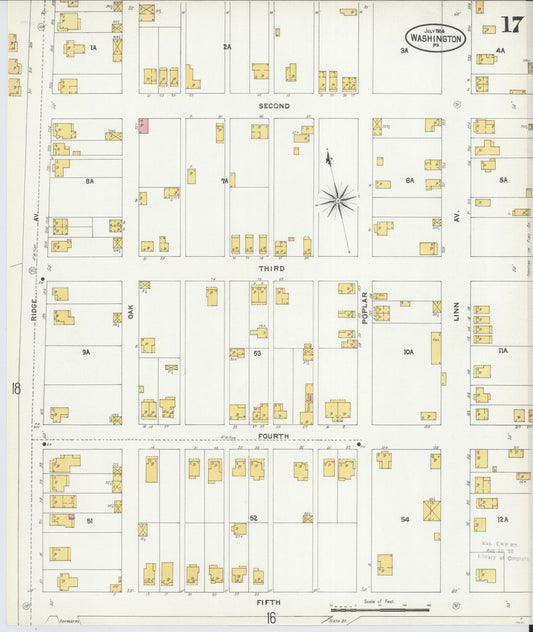 Sanborn Fire Insurance Map from Washington, Washington County, Pennsylvania (1904), Sheet #0017 - Historic Sanborn Fire Insurance Map Print, vintage old map wall art, antique decor, genealogy gift, Sanborn Fire Insurance Map from Washington Washington map