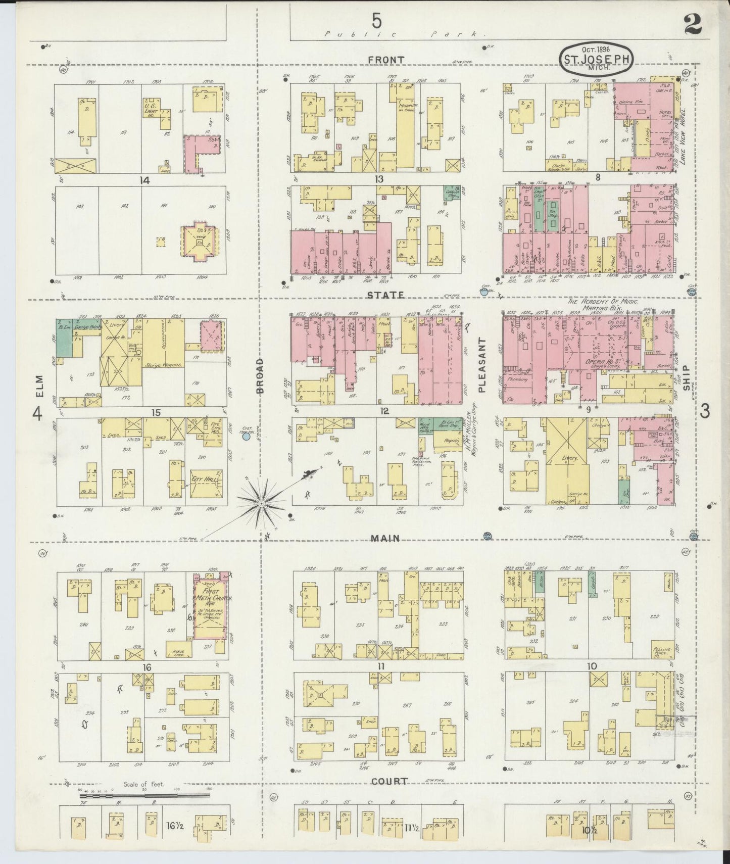 Sanborn Fire Insurance Map from Saint Joseph, Berrien County, Michigan (1896), Sheet #0002 - Complete Map Set gallery image, historic Sanborn map, vintage wall art, Michigan Michigan
