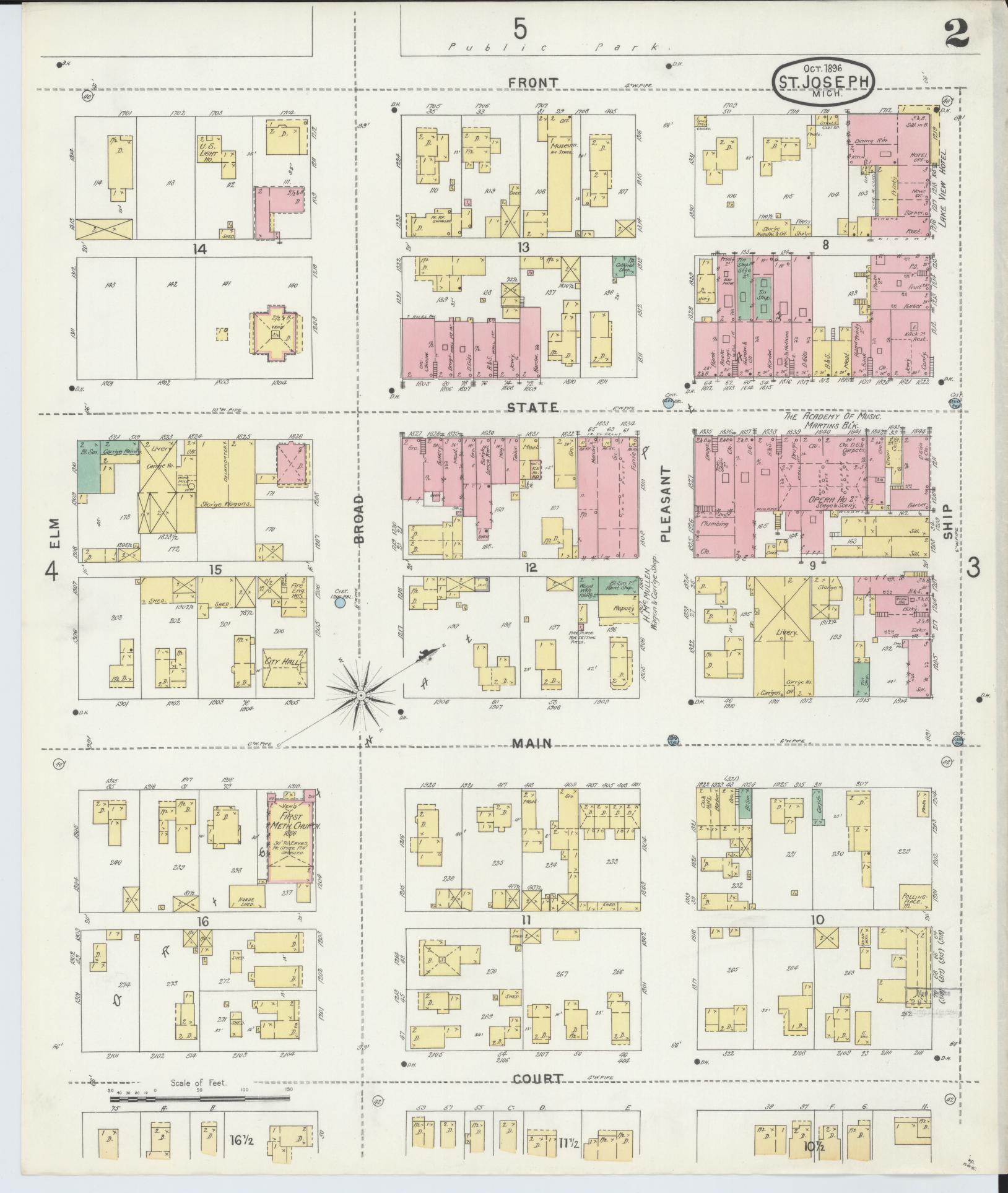 Sanborn Fire Insurance Map from Saint Joseph, Berrien County, Michigan (1896), Sheet #0002 - Complete Map Set gallery image, historic Sanborn map, vintage wall art, Michigan Michigan
