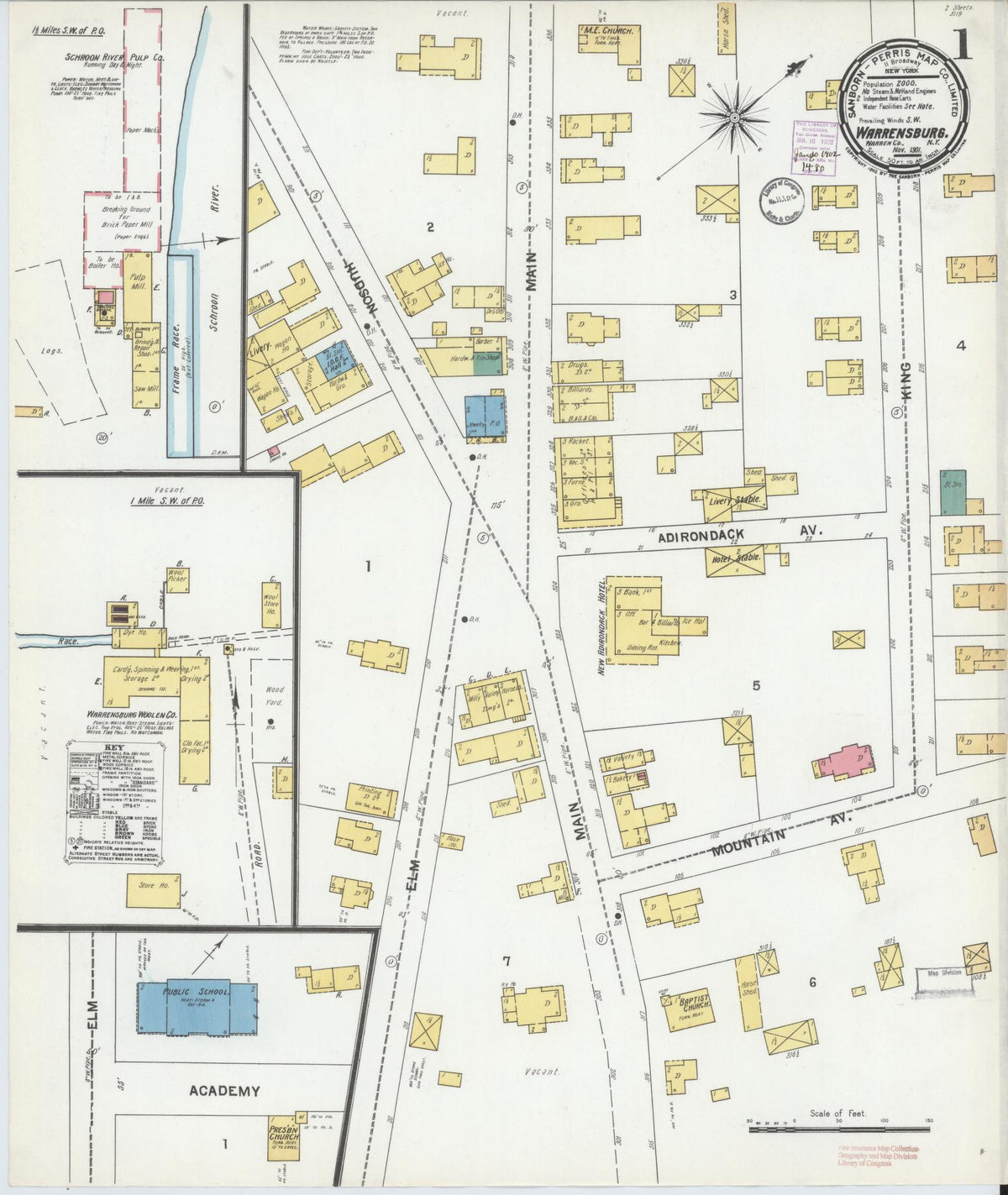 Sanborn Fire Insurance Map from Warrensburg, Warren County, New York (1901), Sheet #0001 - Complete Map Set gallery image, historic Sanborn map, vintage wall art, New York New York