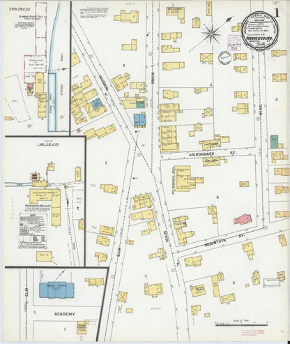 Sanborn Fire Insurance Map from Warrensburg, Warren County, New York (1901), Sheet #0001 - Complete Map Set gallery image, historic Sanborn map, vintage wall art, New York New York