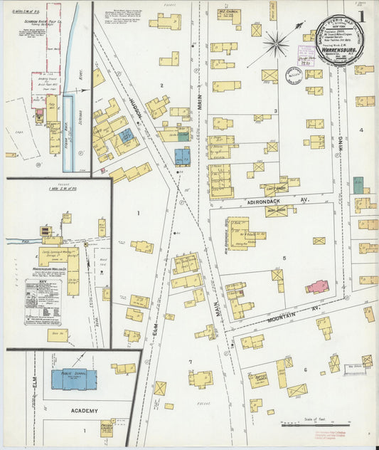 Sanborn Fire Insurance Map from Warrensburg, Warren County, New York (1901), Sheet #0001 - Complete Map Set gallery image, historic Sanborn map, vintage wall art, New York New York