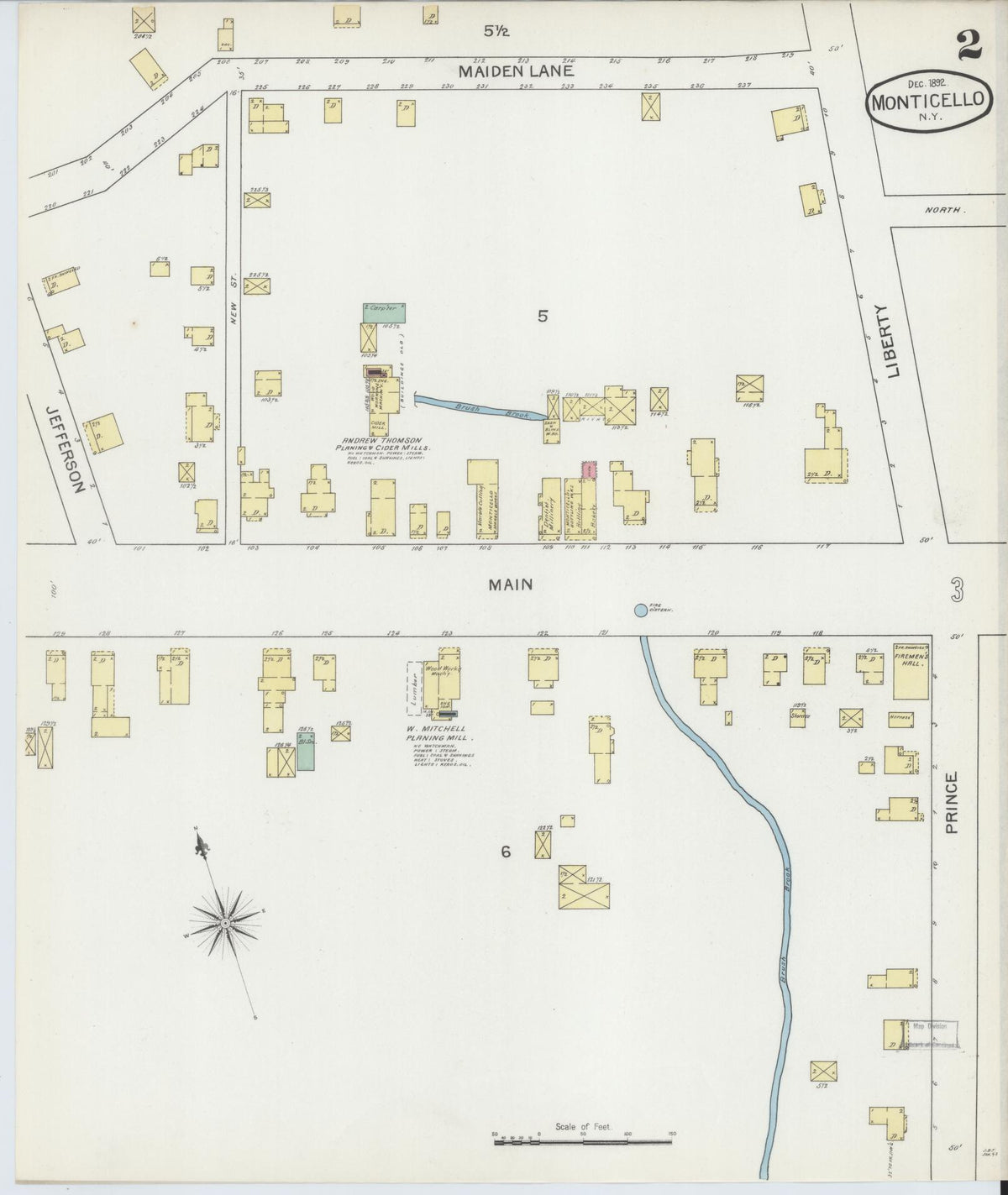 Sanborn Fire Insurance Map from Monticello, Sullivan County, New York (1892), Sheet #0002 - Historic Sanborn Fire Insurance Map Print, vintage old map wall art, antique decor, genealogy gift, New York New York map