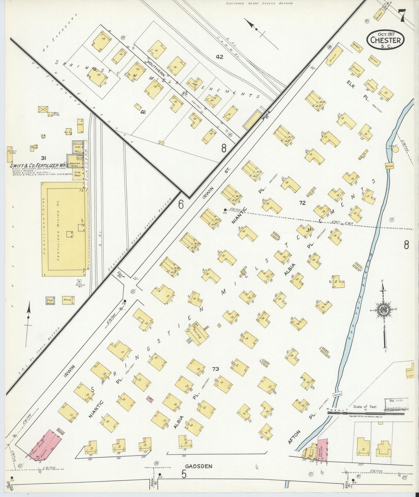 Sanborn Fire Insurance Map from Chester, Chester County, South Carolina (1917), Sheet #0007 - Complete Map Set gallery image, historic Sanborn map, vintage wall art, South Carolina South Carolina