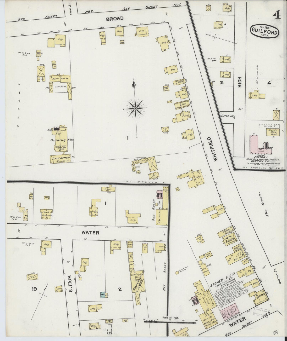 Sanborn Fire Insurance Map from Guilford, New Haven County, Connecticut (1889), Sheet #0004 - Historic Sanborn Fire Insurance Map Print, vintage old map wall art, antique decor, genealogy gift, Connecticut Connecticut map