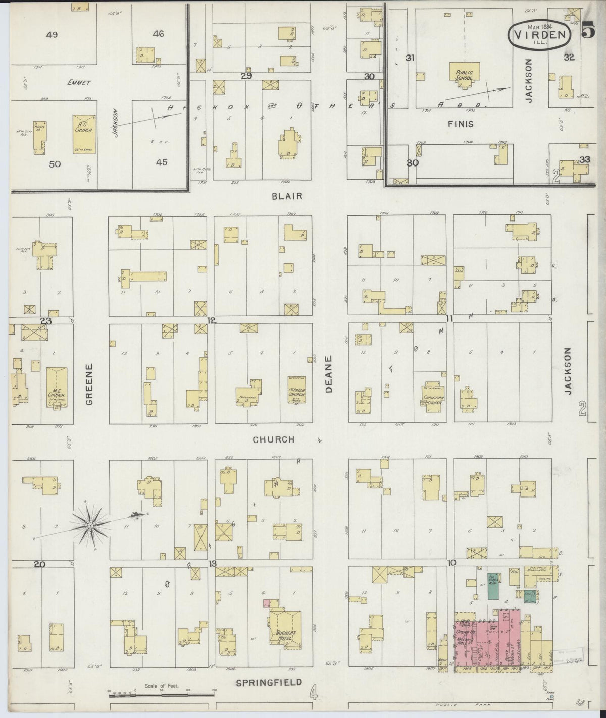 Sanborn Fire Insurance Map from Virden, Macoupin County, Illinois (1894), Sheet #0005 - Historic Sanborn Fire Insurance Map Print, vintage old map wall art, antique decor, genealogy gift, Illinois Illinois map