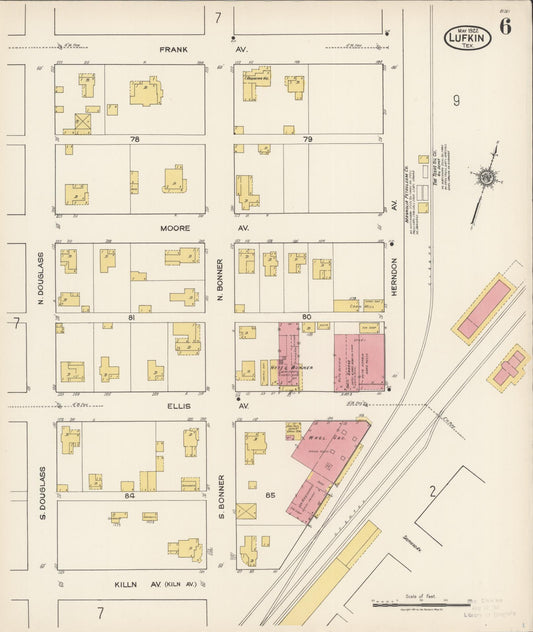 Sanborn Fire Insurance Map from Lufkin, Angelina County, Texas (1922), Sheet #0006 - Historic Sanborn Fire Insurance Map Print, vintage old map wall art, antique decor, genealogy gift, Texas Texas map