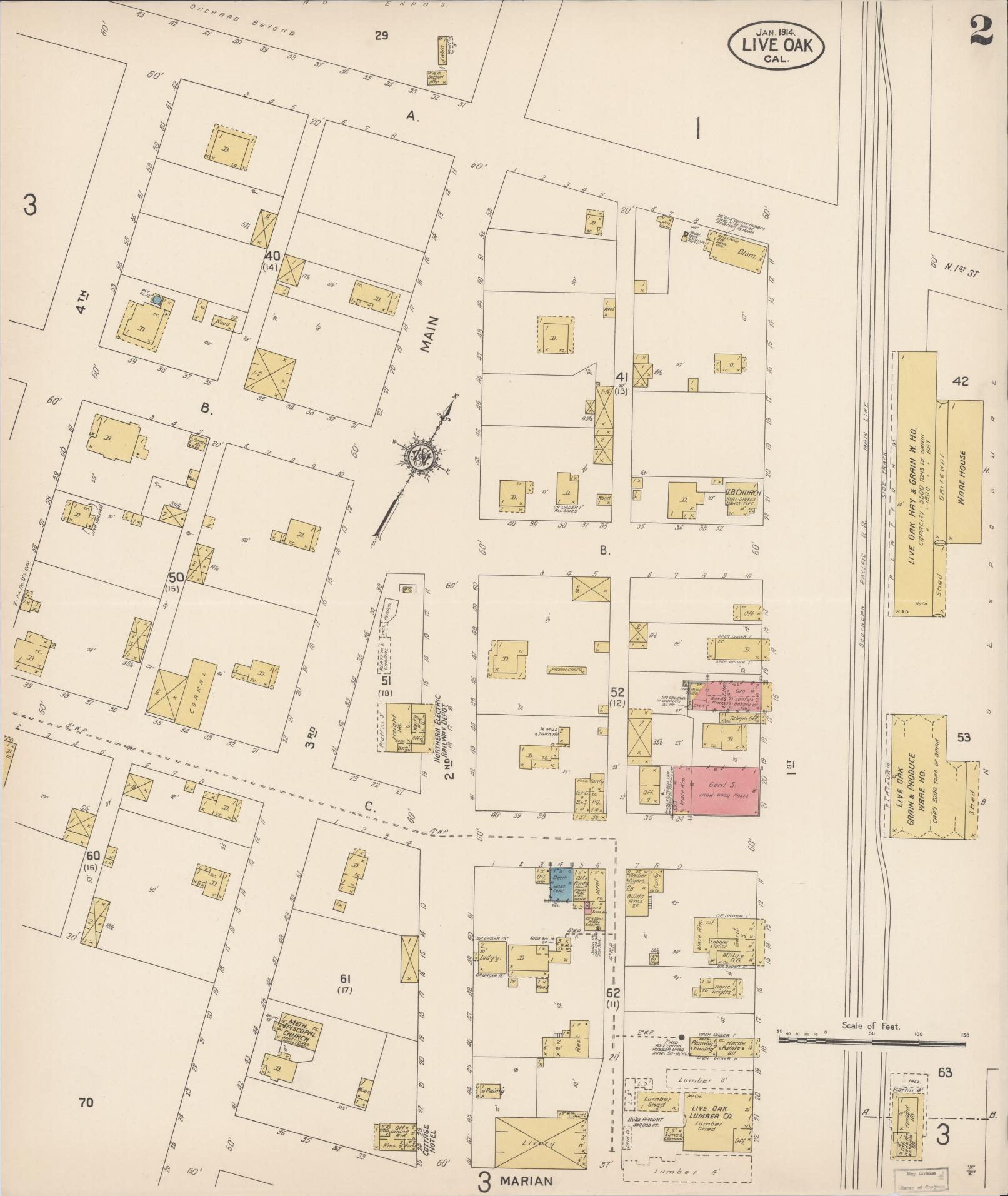 Sanborn Fire Insurance Map from Live Oak, Sutter County, California (1914), Sheet #0002 - Complete Map Set gallery image, historic Sanborn map, vintage wall art, California California