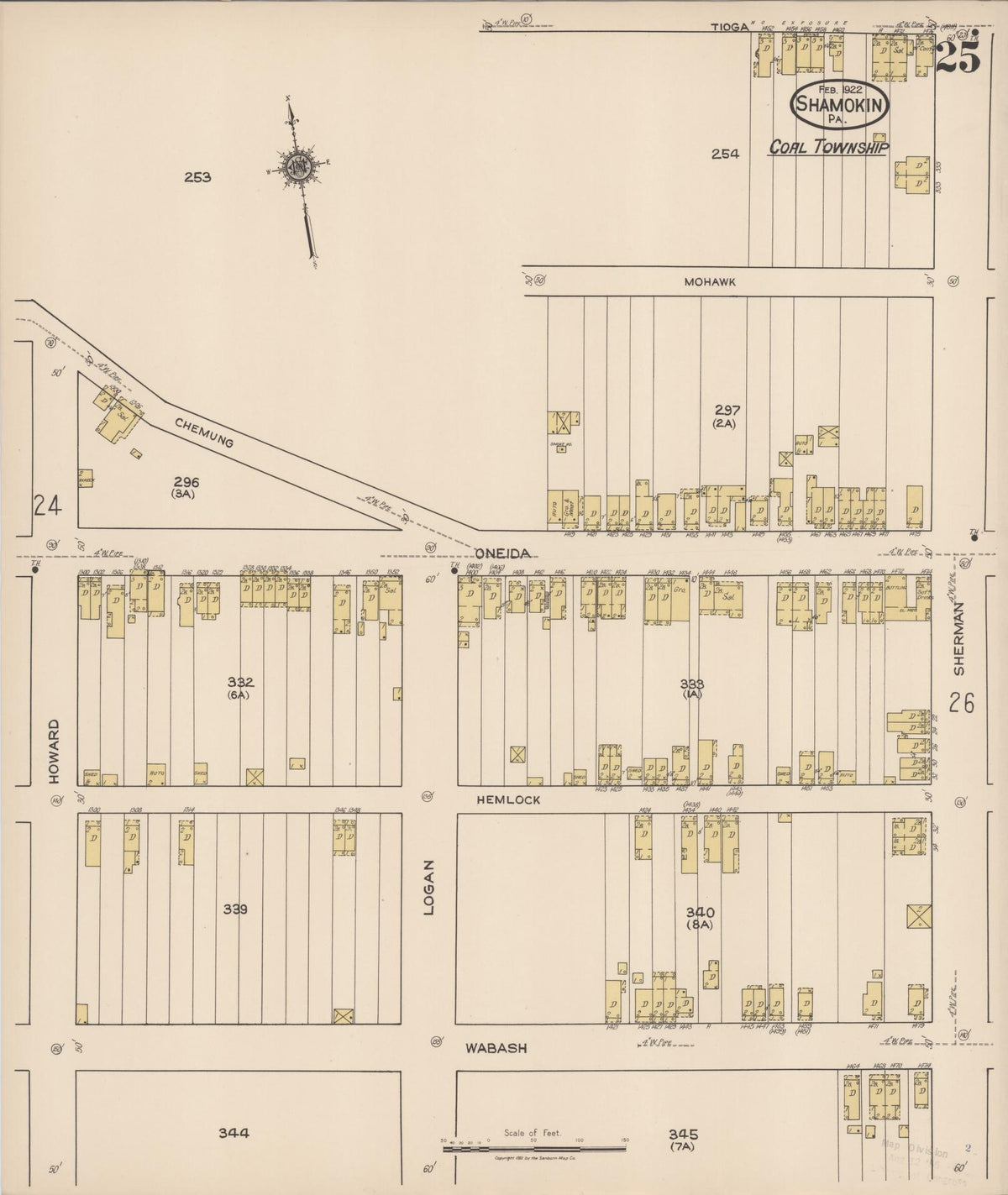 Sanborn Fire Insurance Map from Shamokin, Northumberland County, Pennsylvania (1922), Sheet #0025 - Historic Sanborn Fire Insurance Map Print, vintage old map wall art, antique decor, genealogy gift, Pennsylvania Pennsylvania map