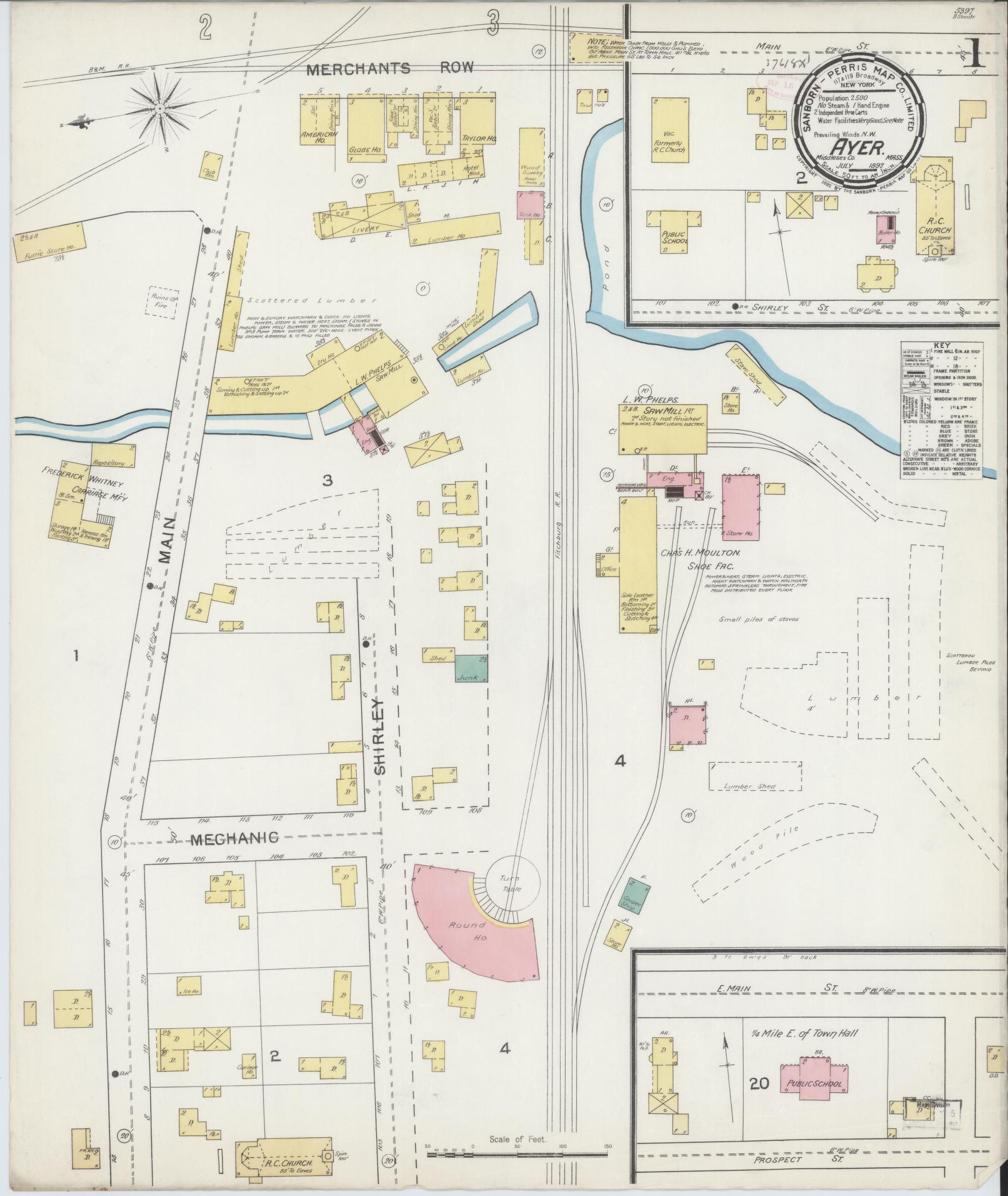 Sanborn Fire Insurance Map from Ayer, Middlesex County, Massachusetts (1892), Sheet #0001 - Complete Map Set gallery image, historic Sanborn map, vintage wall art, Massachusetts Massachusetts