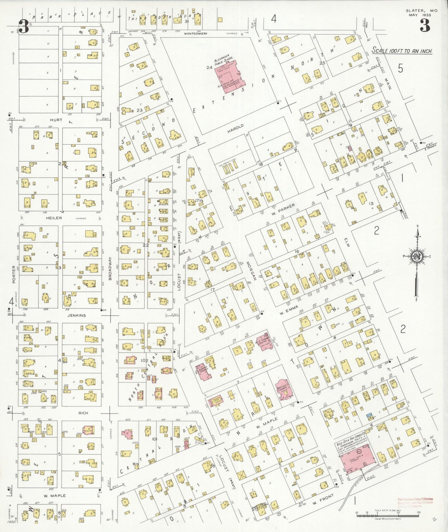 Sanborn Fire Insurance Map from Slater, Saline County, Missouri (1933), Sheet #0003 - Complete Map Set gallery image, historic Sanborn map, vintage wall art, Missouri Missouri