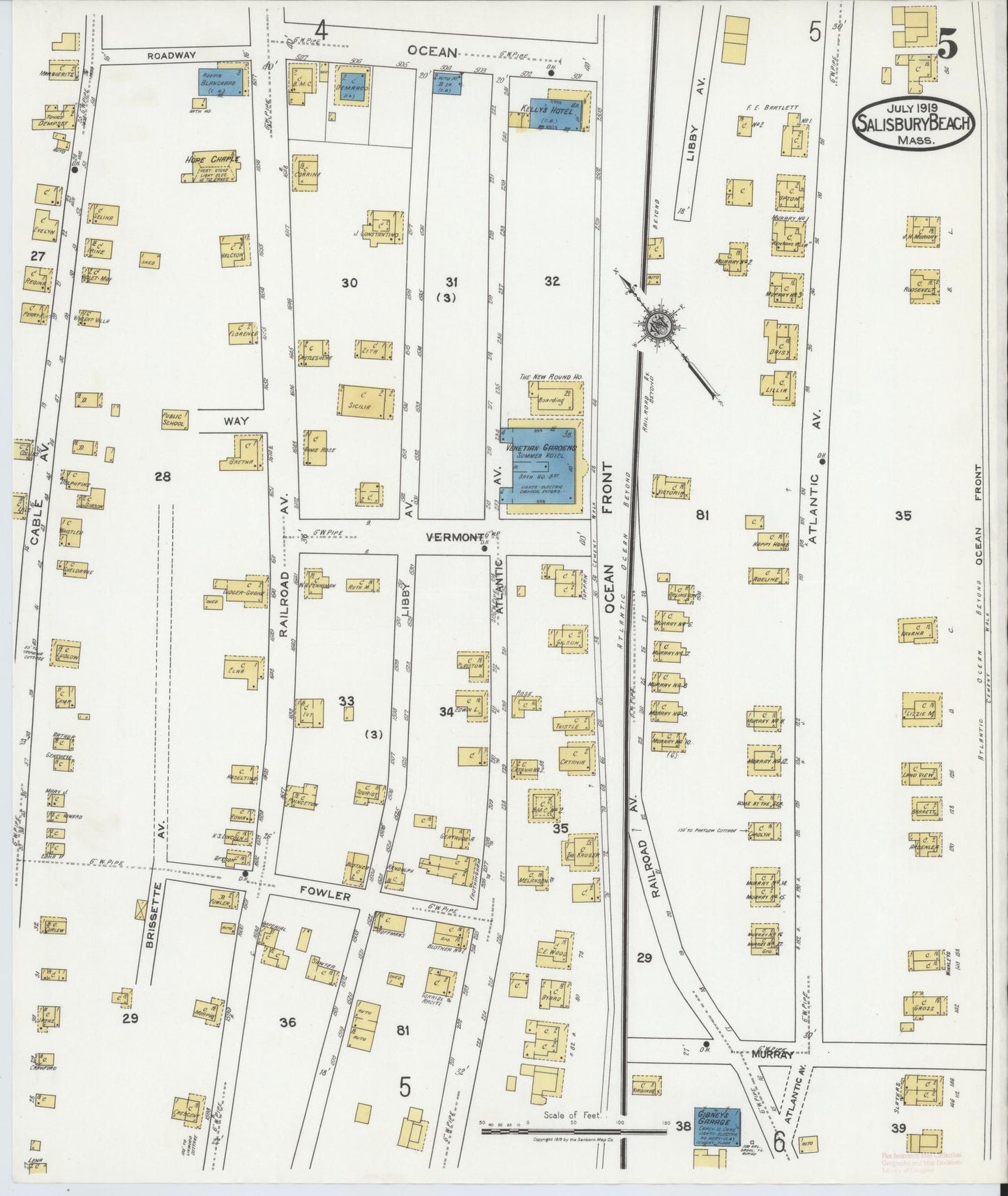 Sanborn Fire Insurance Map from Salisbury, Essex County, Massachusetts (1919), Sheet #0005 - Historic Sanborn Fire Insurance Map Print, vintage old map wall art, antique decor, genealogy gift, Massachusetts Massachusetts map
