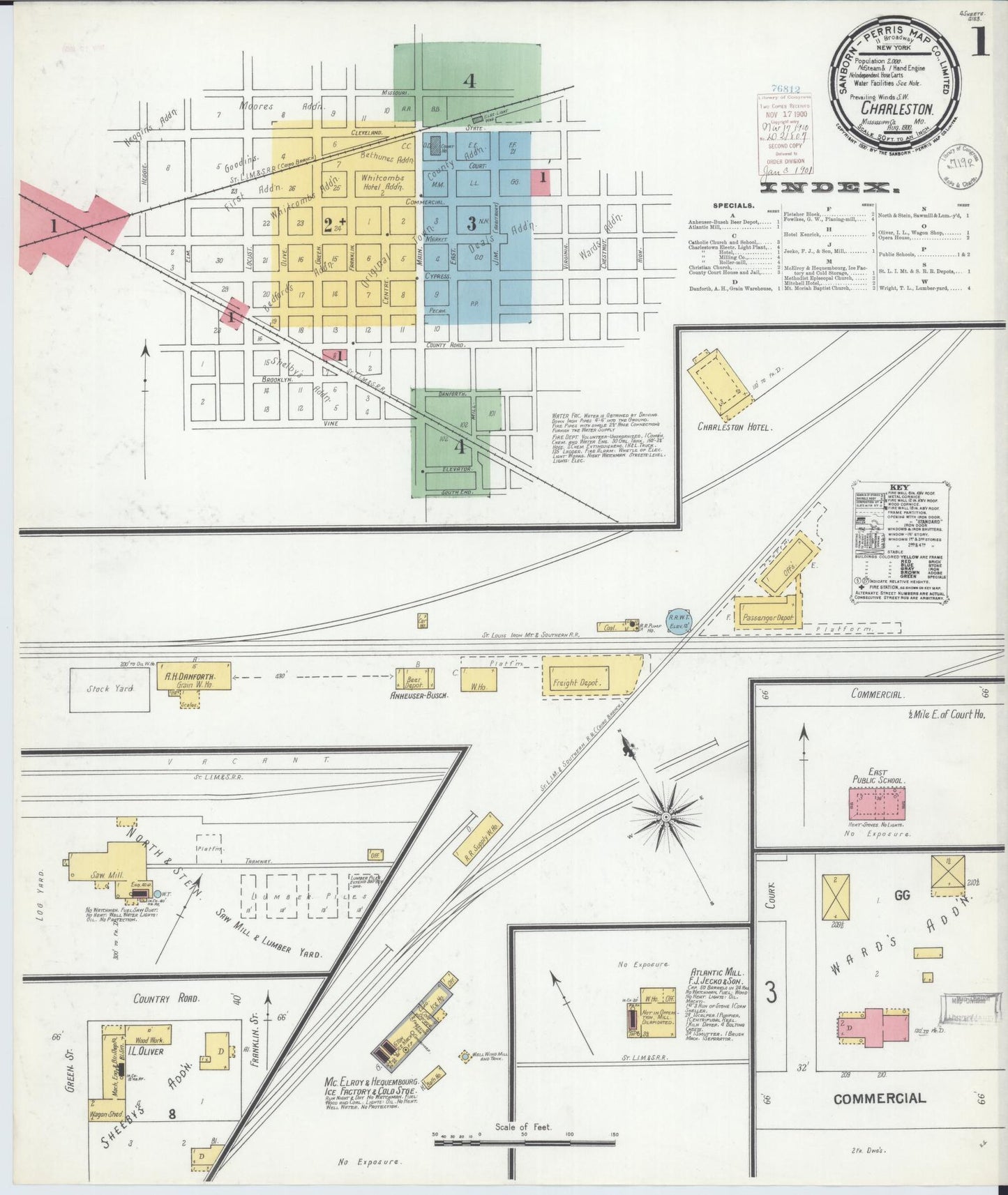 Sanborn Fire Insurance Map from Charleston, Mississippi County, Missouri (1900), Sheet #0001 - Complete Map Set gallery image, historic Sanborn map, vintage wall art, Charleston Mississippi