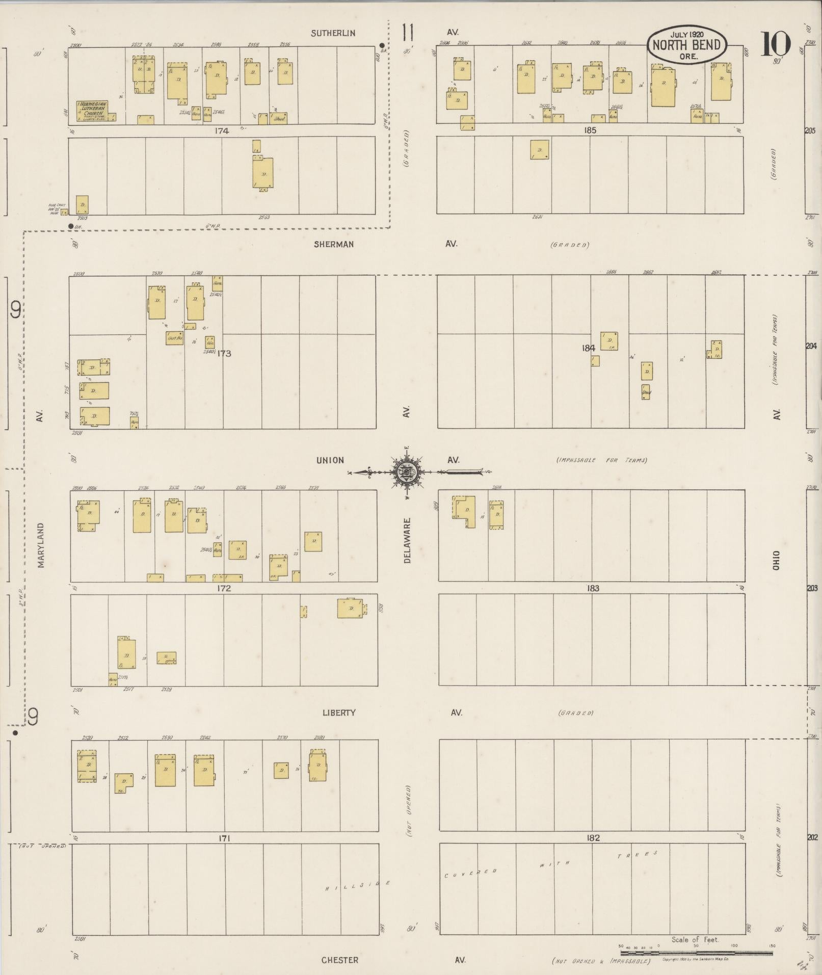 Sanborn Fire Insurance Map from North Bend, Coos County, Oregon (1920), Sheet #0010 - Complete Map Set gallery image, historic Sanborn map, vintage wall art, Oregon Oregon
