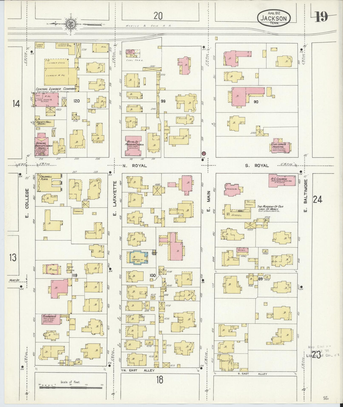 Sanborn Fire Insurance Map from Jackson, Madison County, Tennessee (1912), Sheet #0019 - Complete Map Set gallery image, historic Sanborn map, vintage wall art, Tennessee Tennessee